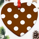 Polka Dots - White on Chocolate Brown Heart Ornament (Two Sides)