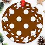 Polka Dots - White on Chocolate Brown Round Filigree Ornament (Two Sides)