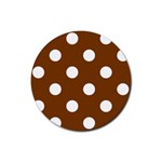 Polka Dots - White on Chocolate Brown Rubber Round Coaster (4 pack)