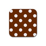 Polka Dots - White on Chocolate Brown Rubber Coaster (Square)