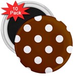 Polka Dots - White on Chocolate Brown 3  Magnet (10 pack)