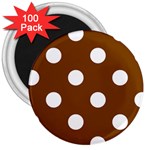 Polka Dots - White on Chocolate Brown 3  Magnet (100 pack)