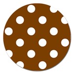 Polka Dots - White on Chocolate Brown Magnet 5  (Round)