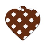 Polka Dots - White on Auburn Brown Dog Tag Heart (One Side)