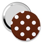 Polka Dots - White on Auburn Brown 3  Handbag Mirror