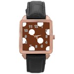Polka Dots - White on Auburn Brown Rose Gold Leather Watch