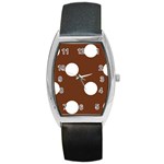 Polka Dots - White on Auburn Brown Barrel Style Metal Watch