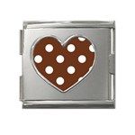 Polka Dots - White on Auburn Brown Mega Link Heart Italian Charm (18mm)