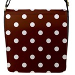 Polka Dots - White on Auburn Brown Flap Closure Messenger Bag (S)