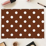Polka Dots - White on Auburn Brown Cosmetic Bag (XXL)