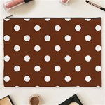 Polka Dots - White on Auburn Brown Cosmetic Bag (XXXL)