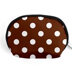 Polka Dots - White on Auburn Brown Accessory Pouch (Medium)