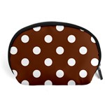 Polka Dots - White on Auburn Brown Accessory Pouch (Large)