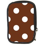 Polka Dots - White on Auburn Brown Compact Camera Leather Case