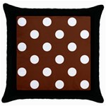 Polka Dots - White on Auburn Brown Throw Pillow Case (Black)