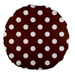 Polka Dots - White on Auburn Brown Large 18  Premium Round Cushion