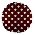 Polka Dots - White on Auburn Brown Large 18  Premium Flano Round Cushion
