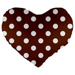 Polka Dots - White on Auburn Brown Large 19  Premium Heart Shape Cushion