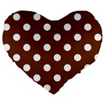 Polka Dots - White on Auburn Brown Large 19  Premium Flano Heart Shape Cushion