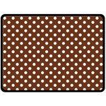 Polka Dots - White on Auburn Brown Fleece Blanket (Large) (One Side)