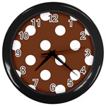 Polka Dots - White on Auburn Brown Wall Clock (Black)