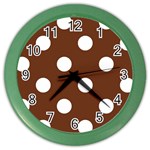 Polka Dots - White on Auburn Brown Color Wall Clock