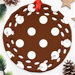 Polka Dots - White on Auburn Brown Ornament (Round Filigree)