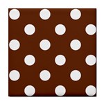 Polka Dots - White on Auburn Brown Tile Coaster