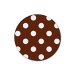 Polka Dots - White on Auburn Brown Rubber Round Coaster (4 pack)