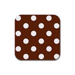 Polka Dots - White on Auburn Brown Rubber Coaster (Square)