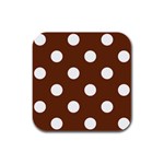 Polka Dots - White on Auburn Brown Rubber Square Coaster (4 pack)