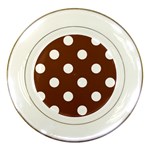 Polka Dots - White on Auburn Brown Porcelain Plate