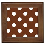 Polka Dots - White on Auburn Brown Framed Tile