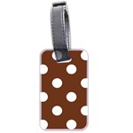Polka Dots - White on Auburn Brown Luggage Tag (Two Sides)