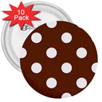 Polka Dots - White on Auburn Brown 3  Button (10 pack)