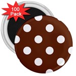 Polka Dots - White on Auburn Brown 3  Magnet (100 pack)