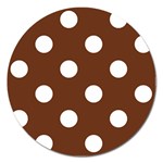 Polka Dots - White on Auburn Brown Magnet 5  (Round)