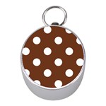 Polka Dots - White on Auburn Brown Silver Compass (Mini)