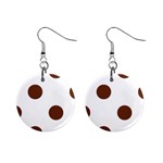 Polka Dots - Auburn Brown on White 1  Button Earrings