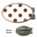 Polka Dots - Auburn Brown on White Money Clip (Oval)