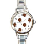Polka Dots - Auburn Brown on White Round Italian Charm Watch