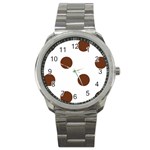 Polka Dots - Auburn Brown on White Sport Metal Watch