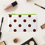 Polka Dots - Auburn Brown on White Canvas Cosmetic Bag (XS)