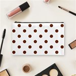Polka Dots - Auburn Brown on White Cosmetic Bag (M)