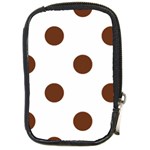 Polka Dots - Auburn Brown on White Compact Camera Leather Case