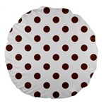 Polka Dots - Auburn Brown on White Large 18  Premium Flano Round Cushion