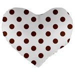 Polka Dots - Auburn Brown on White Large 19  Premium Flano Heart Shape Cushion