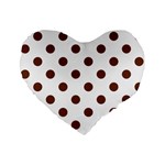 Polka Dots - Auburn Brown on White Standard 16  Premium Flano Heart Shape Cushion
