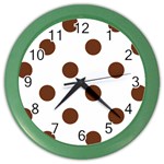 Polka Dots - Auburn Brown on White Color Wall Clock