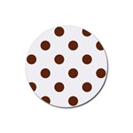 Polka Dots - Auburn Brown on White Rubber Round Coaster (4 pack)